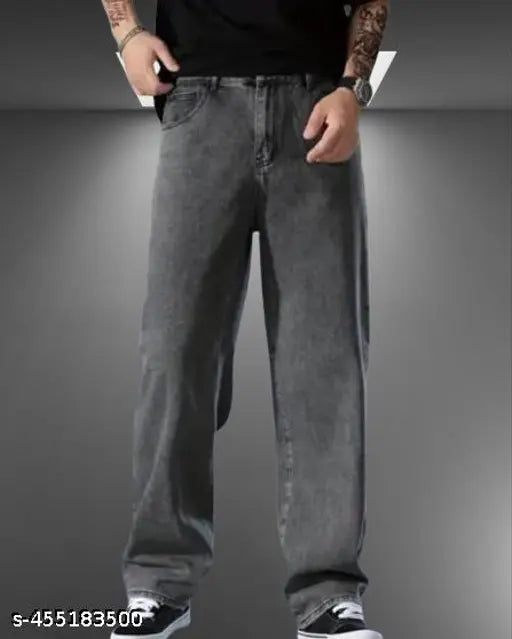 Stylish grey denim men's pant (M), solid pattern for casual wear, size 28x30x40 from India