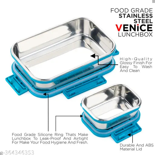 Stainless steel, leak-proof lunch box with multiple compartments. Durable and easy to clean for adults or kids' meals