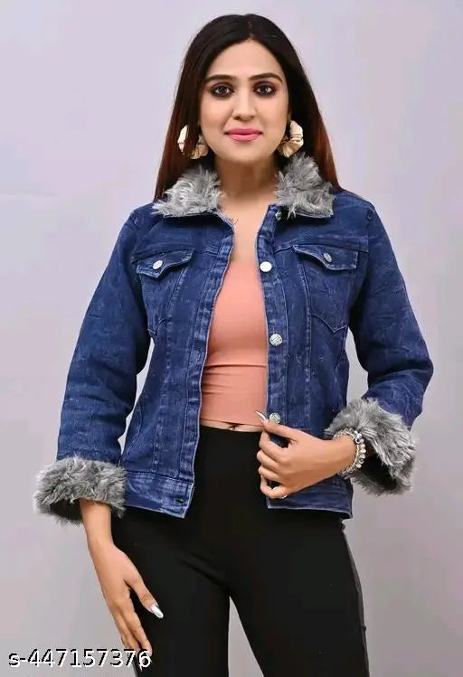 High-quality solid denim women's long sleeve jacket, India-made