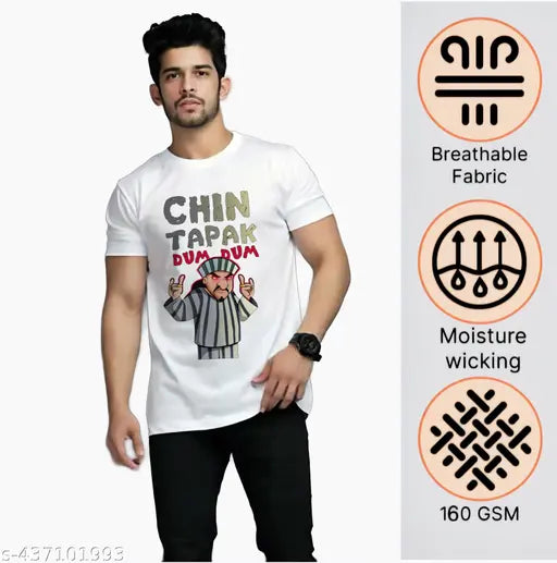 Skelly-printed micropollyester 160 GSM casual wear t-shirt for men, soft light feel fabric with permanent print and short sleeves