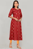 New printed rayon Anarkali kurti with three-quarter sleeves, Indian traditional wear for functions and festivals