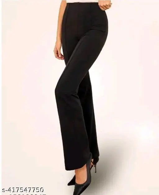 Cotton blend solid-color high waist bell bottom pants for women - Indian import