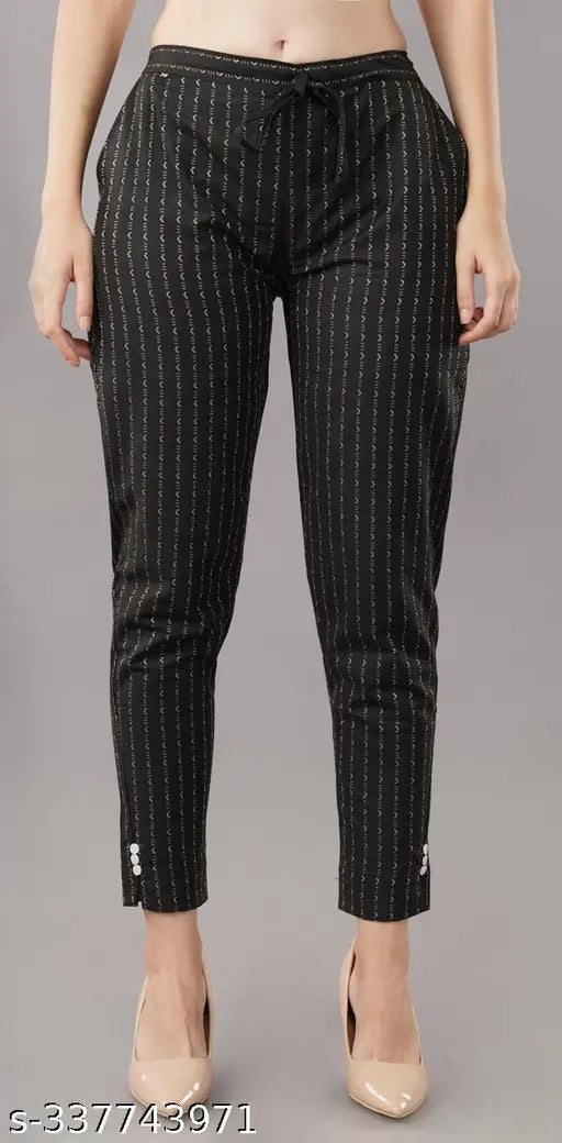 Cotton printed net casual trousers for women, regular fit, sizes 38-46, India origin