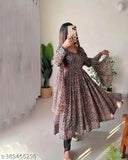 Women's fashion gown, printed net, three-quarter sleeves, high quality Georgette - Indian wedding or party dress