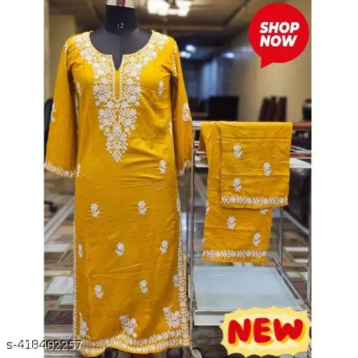 Embroidered rayon kurti set for women with pants, under 700g, Indian Chikankari work