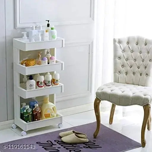 Multipurpose plastic kitchen trolley, NEWON 4-tier space-saving storage rack organizer with wheels, ideal for small spaces in homes and offices