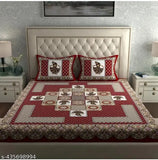 Red cotton elastic bedsheet with ethnic motifs, ideal for adults in heavy winter. Two pillow covers included." (116 characters)