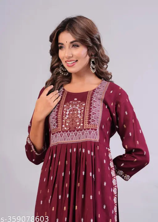 Rayon Nayara cut Kurta - Three-Quarter Sleeve Women's Fashion, Zari Woven in India, Sizes S-XXXL (47in)