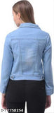 Light Blue Washed Denim Crop Jacket for Women - Distressed, Stretch Fitted, Classic Look, Quality Denim, XS/S or L sizes available