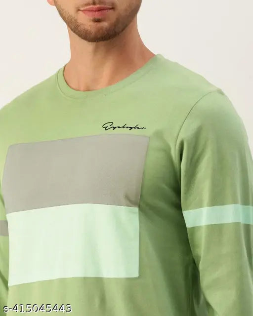 Cotton blend long-sleeved round neck t-shirt, EYEBOGLER men's printed typography design, vibrant fashion for every generation