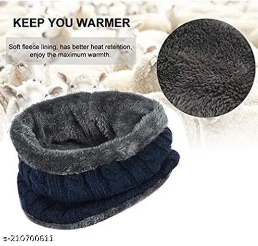 Woolen Combo Pack of 2 Topa Set (Cap+Neck MUFF), stylish wool fur winter protection, for Women & Men, adjustable fit from India