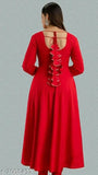 Rayon long Anarkali kurti for women, solid color with three-quarter sleeves, Indian traditional attire on mannequin