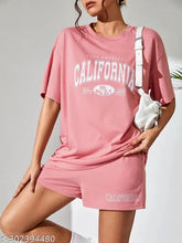 Oversized cotton coord set for daily wear, includes t-shirts & shorts, printed pattern, women's 100% cotton, Indian origin