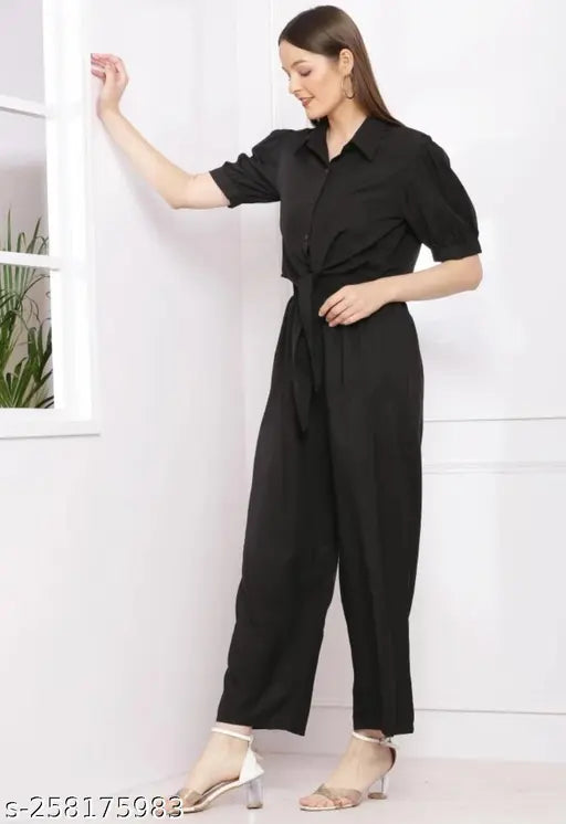 Trendy crepe, short-sleeved Indian jumpsuits with shirts, solid color partywear for women