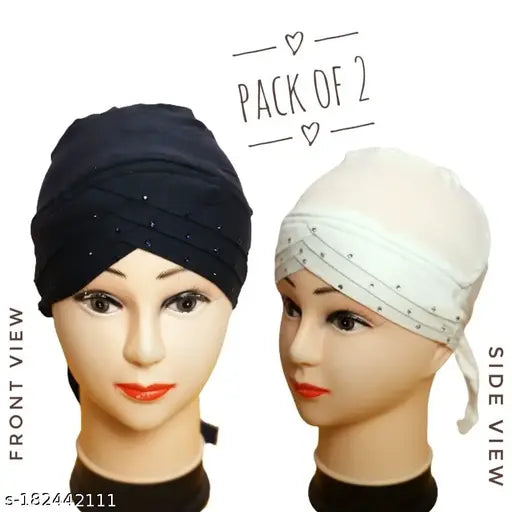 Cotton canvas Muslim hijab cap underscarf in self-design pattern, 2 pack from India