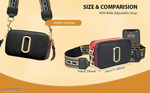 PU leather sling bag with detachable clutch, adjustable strap crossbody design. Stylish, compact, versatile daily use handbag - Indian-made