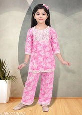 Rayon printed kurti for cute funky girls, three-quarter sleeves, Indian fashion accessories for toddlers