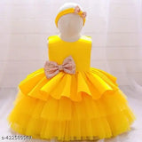 Yellow net frock for baby girl, sleeveless and solid pattern, size 0-1 years (22 in), from India