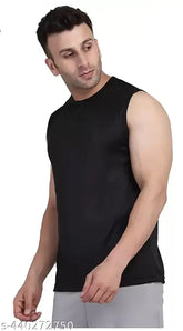 Black sleeveless gym vest t-shirt made of polyester