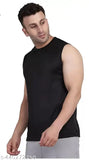 Black sleeveless gym vest t-shirt made of polyester