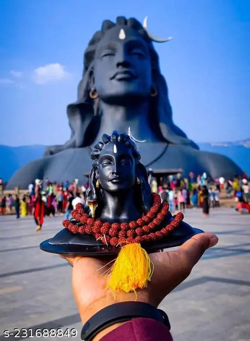 High-quality poly resin Shiv Adiyogi idol with Rudraksh mala, 18.5cm tall, spiritual figure from Indian mythology