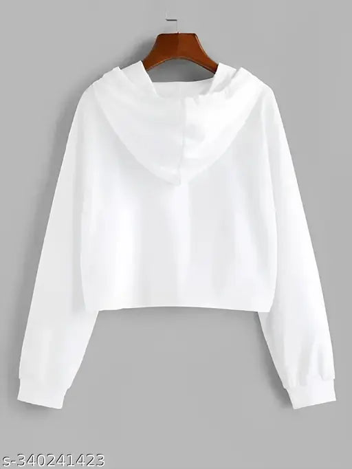 White printed round neck crop t-shirt with flower T design, soft polyester full sleeve for women. Mom and daughter matching hooded crop top in trending casual style. Exclusive design by Nomadees