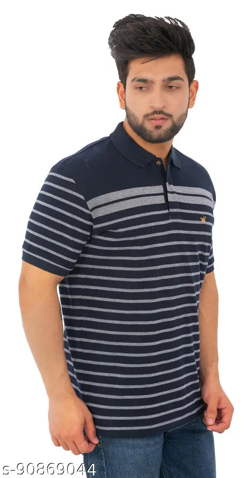 Cotton blend striped polo T-shirt, premium pique fabric, wild cops logo embroidered - men's size M, L, XL, XXL