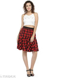 Cotton checkered red-black short skirt with elastic closure, perfect for casual summer looks. Approx length 22". Made by Hive91, India