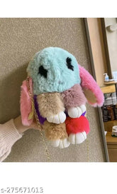 Multicolor faux leather rabbit crossbody bag, perfect for kids and girls with playful design and adjustable shoulder strap