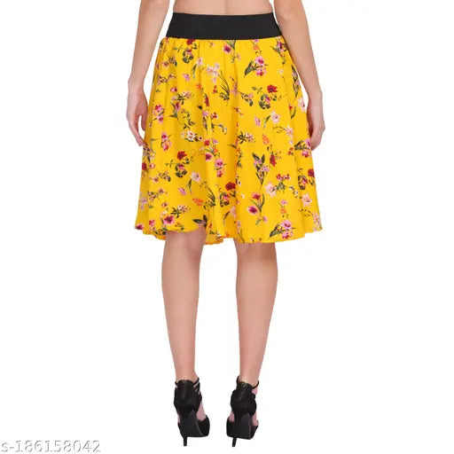 Multicolor crepe printed net polyester knee-length skirt combo for women, 24 inches long, multiple sizes available