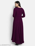 Women's solid heavy rayon flared gown, three-quarter sleeves, single color, available in S-XXXL sizes for fashion events