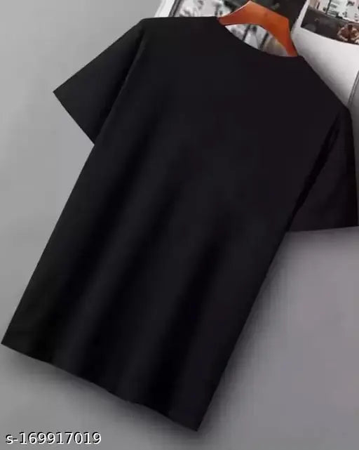 Stylish black cotton blend round neck t-shirt for men, printed with fashionable design