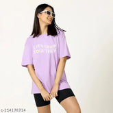 Oversized cotton t-shirt for women, printed 'lets grow lavender' design, versatile style and comfort