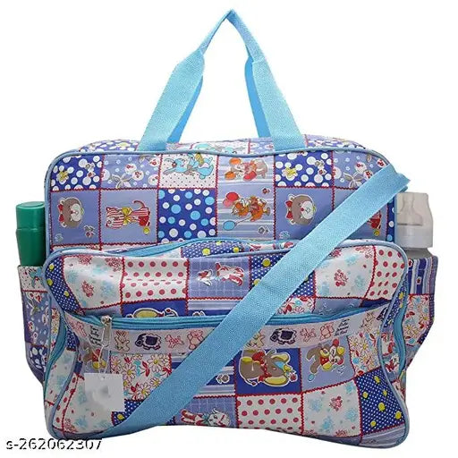 Blue cotton multipurpose mother bag with diaper changing compartments, ideal for newborn care and maternity handbag