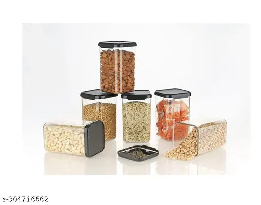 Black plastic dry fruit jars pack of 10, airtight for daal and food storage in kitchen