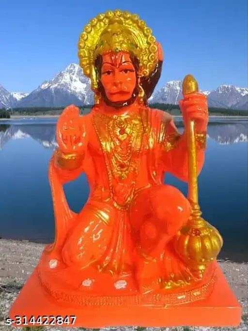 Orange polyresin Panchmukhi Hanuman Ji statue, intricately handcrafted by Indian artists, perfect for home decor, office, or temple