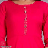 Rayon Pink solid kurti, three-quarter sleeves, women's Indian fashion