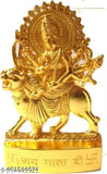 Brass Maa Durga Sherwali ma idol, 11cm tall for puja, intricately detailed Indian deity figure
