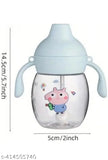 Blue plastic kids sipper bottle with spout, handle, and strap for mess-free hydration and secure grip