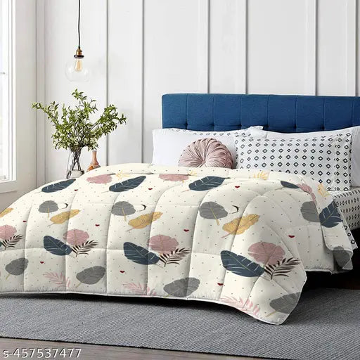 Reversible microfiber comforter for winter, cotton blend with glace outer and microfiber inner, perfect size for single bed (152x240cm)