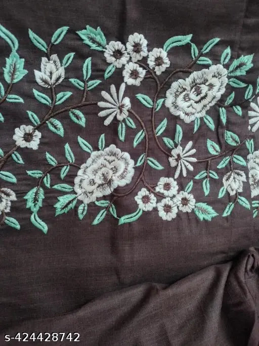 Brown Cotton Slub Embroidered Co-Ord Set (Top & Bottom) for Women - Traditional Wear, Casual Wear, Party Wear, Evening Wear. Includes 1 Kurta and 1 Pant. Loose fit design with front open collar, bishop fancy elbow sleeves, wide leg pants with elasticated waistband. Perfect for making a statement with fashion choices. 100% quality satisfaction guaranteed product. Made in India