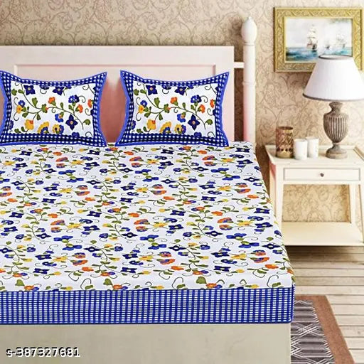 Comfortable cotton double printed bedsheet set with 2 pillow covers, Indian-made, 144 thread count