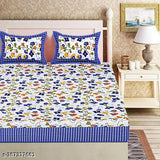 Comfortable cotton double printed bedsheet set with 2 pillow covers, Indian-made, 144 thread count