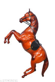Brown leather rearing horse decorative showpiece, 12 inches tall, vintage theme, premium handicraft