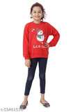 Red cotton blend Christmas snowman print sweatshirt for kids aged 6-14, unisex design with long sleeves