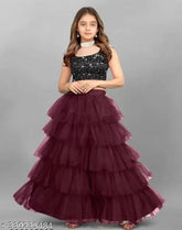 Maroon net Sitara buti lehenga with embellished pattern, perfect for girls' festive wear