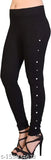 Solid black cotton jeggings with side stone detail for women & girls, stylish fit for casual wear