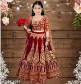 Indian velvet embroidered LENGHA CHOLI with tissue sleeve for kids (ages 0-13)