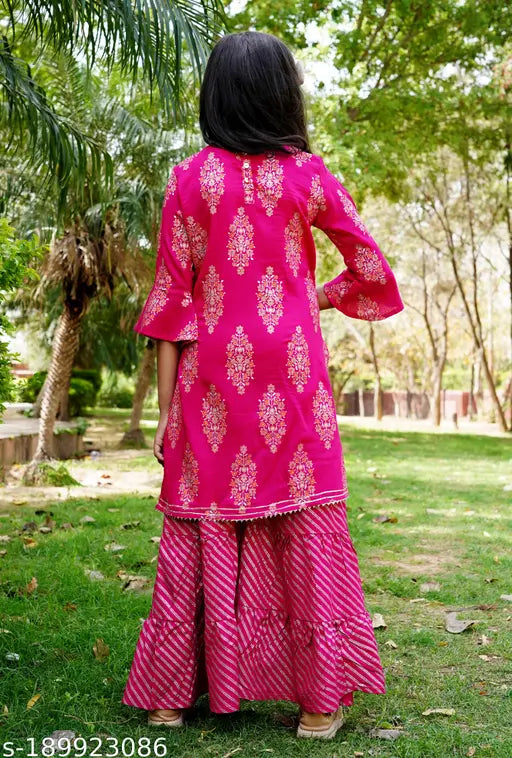 Rayon kurta set with bottomwear for kids, printed in art silk, three-quarter sleeves. VNSAGAR KIDS KURTA SET in various sizes from 3-4 years to 15-16 years, made in India