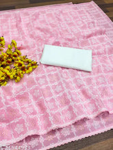 Vichitra silk hand block print saree, solid pattern with mirror and pam pam work, free size, Indian origin